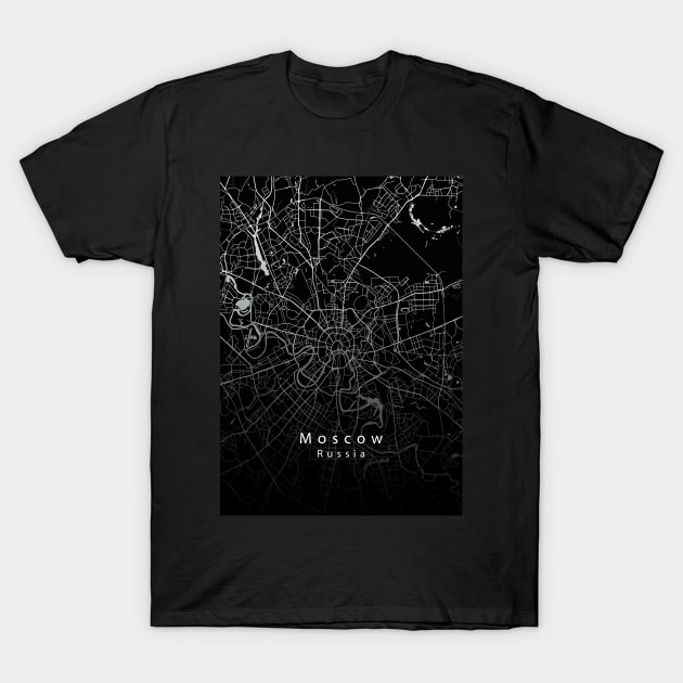 Moscow Russia City Map dark T-Shirt by Robin-Niemczyk